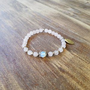 Rose Quartz/Sterling Silver capped Moonstone Bracelet